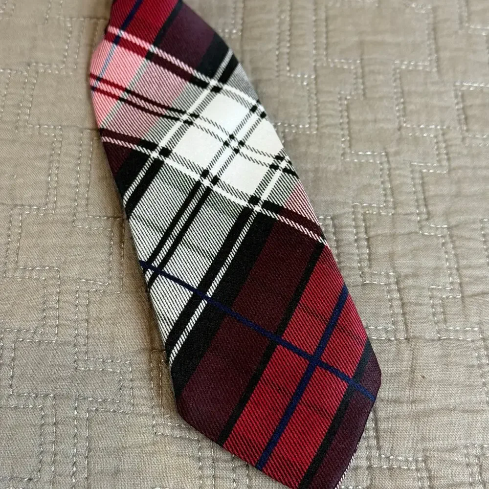 Red Black White Plaid Clip On Tie Toddler Boys Little Kid